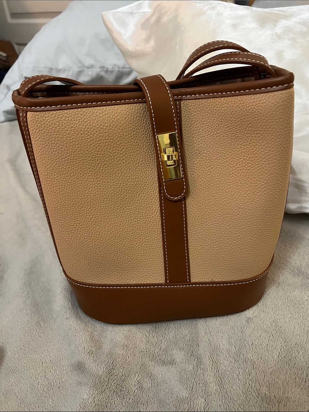 Classic Two-Tone Beige and Brown Women’s Tote Bag